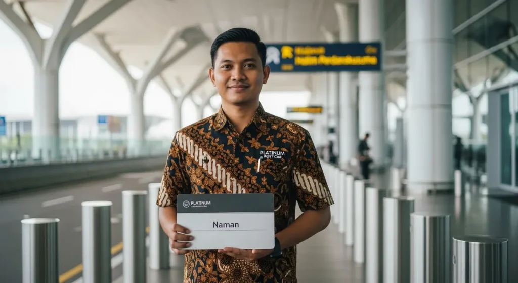 Sopir Platinum Rent Car menjemput pelanggan di area kedatangan Bandara Halim Perdanakusuma